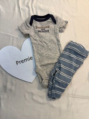 Carter's - Premie 2-piece set - Heather Grey Onesie and blue pants